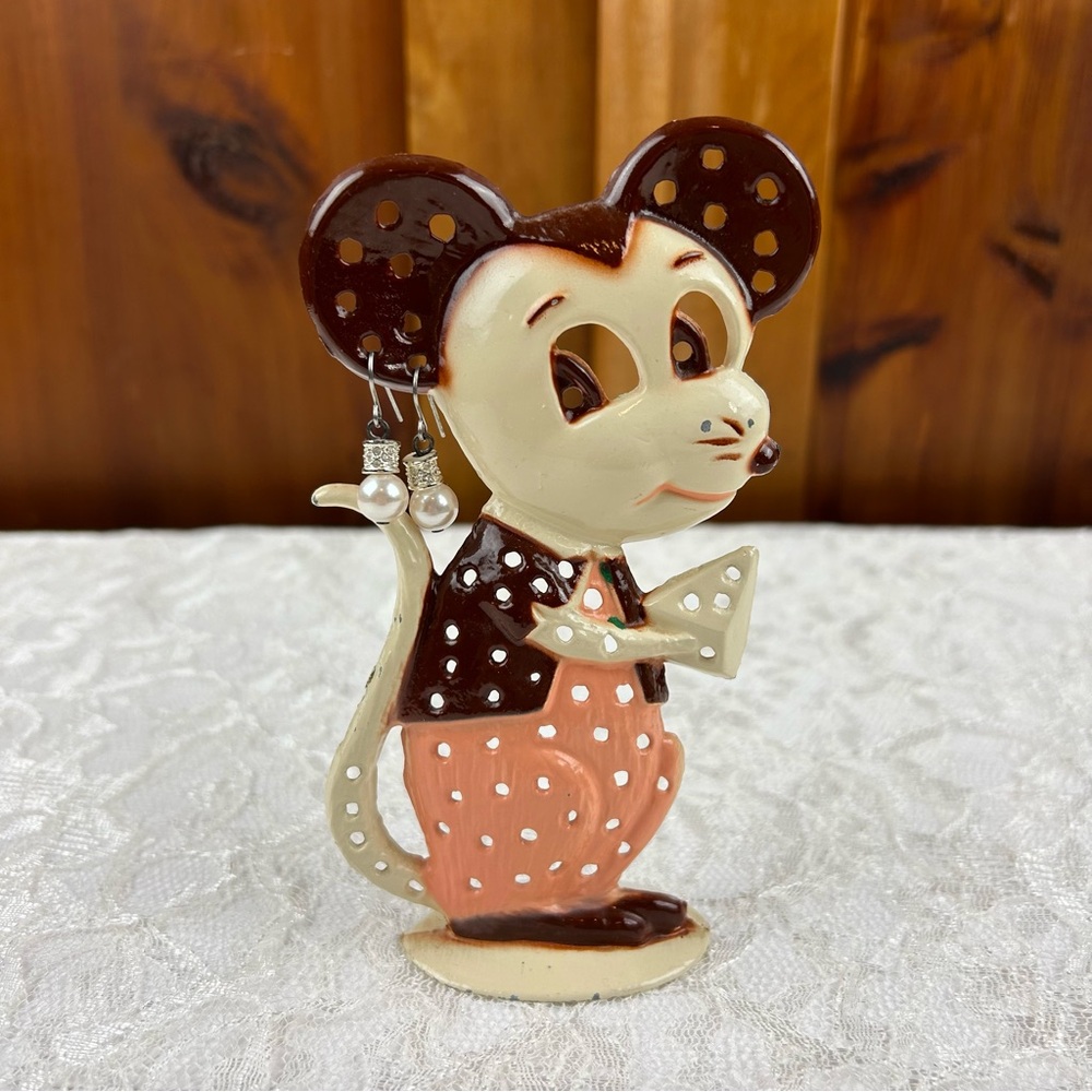 Vintage Torino Mouse Earring Holder Stand with Complimentary Earrings - RARE